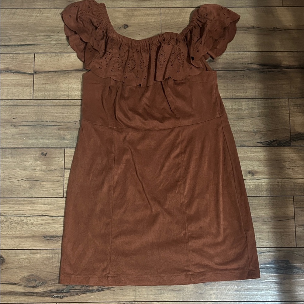 Shyanne Western Costal Cowgirl Brown Off-Shoulder Dress